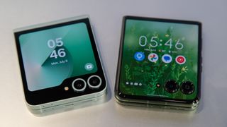 The Samsung Galaxy Z Flip 6 next to the Motorola Razr Plus 2024